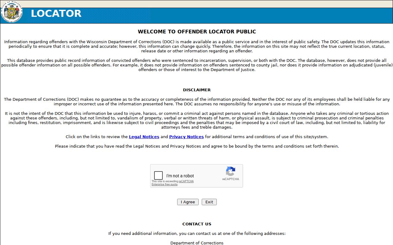 Wisconsin DOC locator compared with Ashland County arrest records