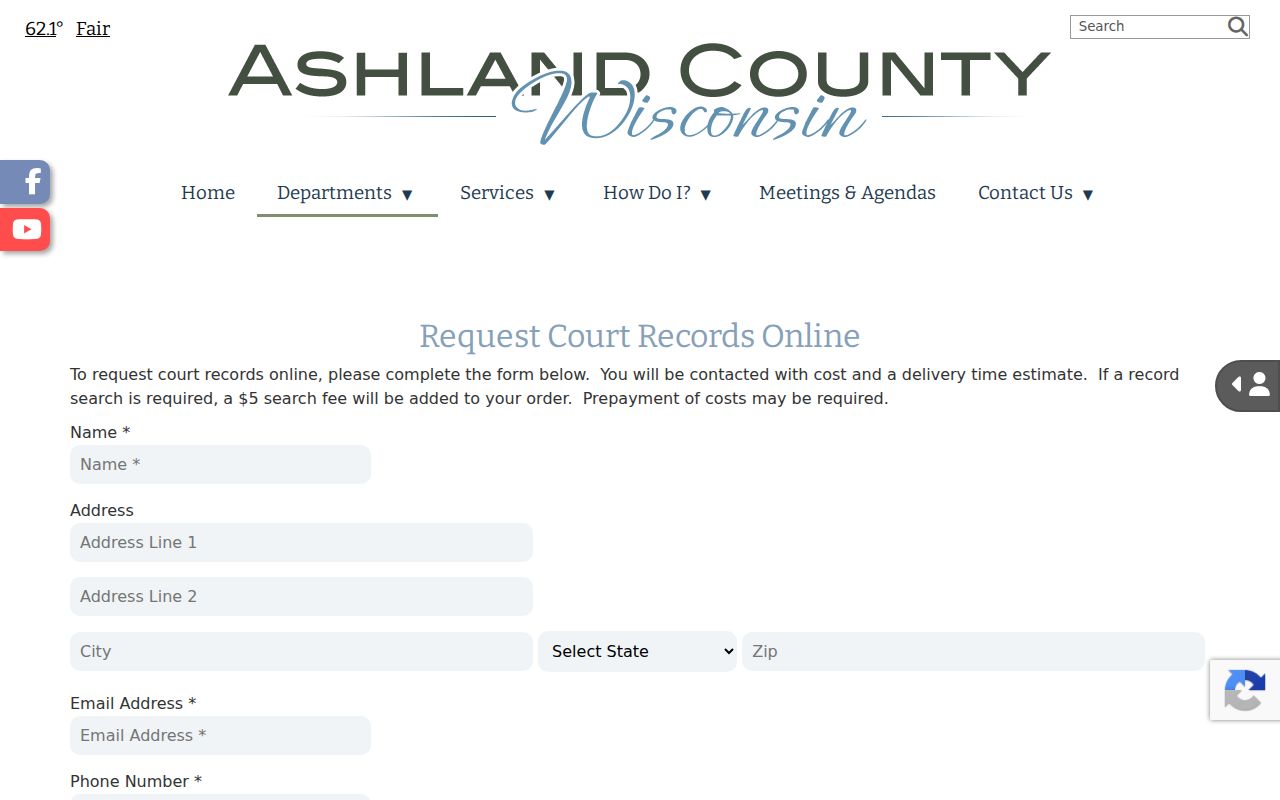 Ashland County criminal court case record request form