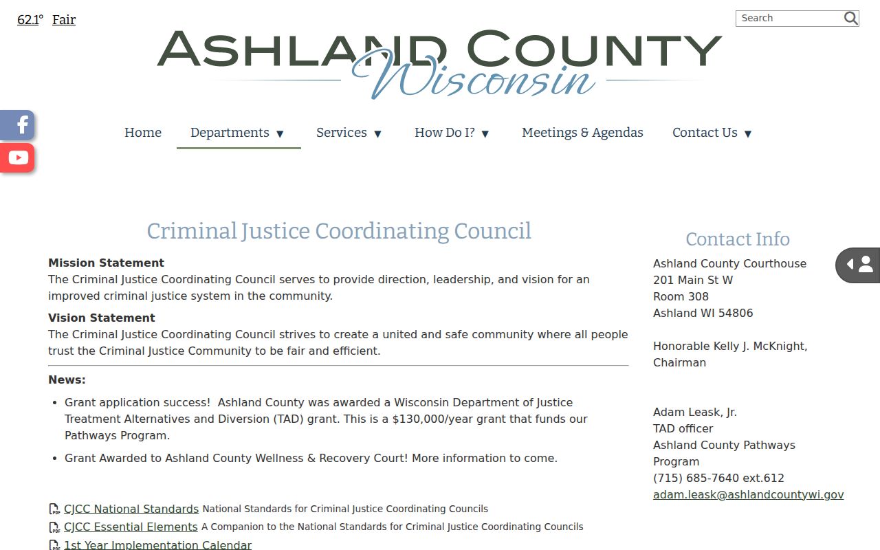 Ashland County criminal justice programs and record channels