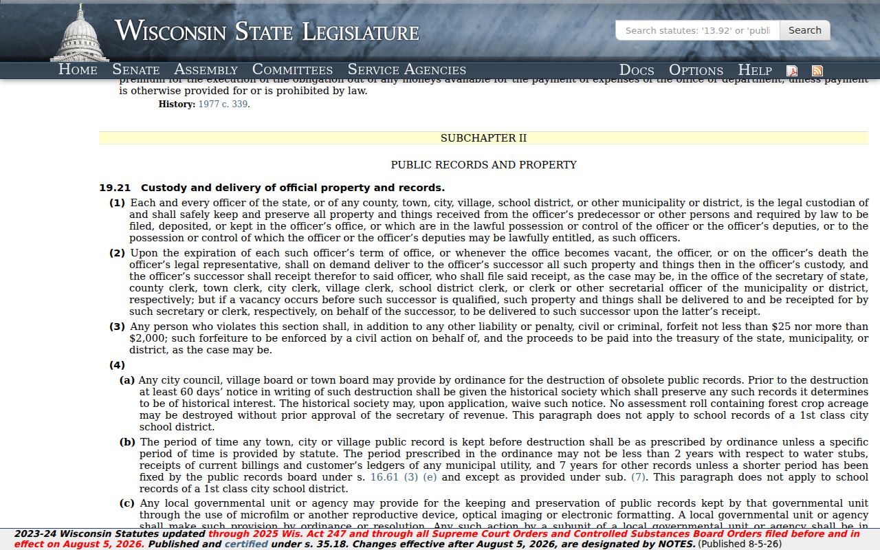 Wisconsin Public Records Law for Ashland County criminal records