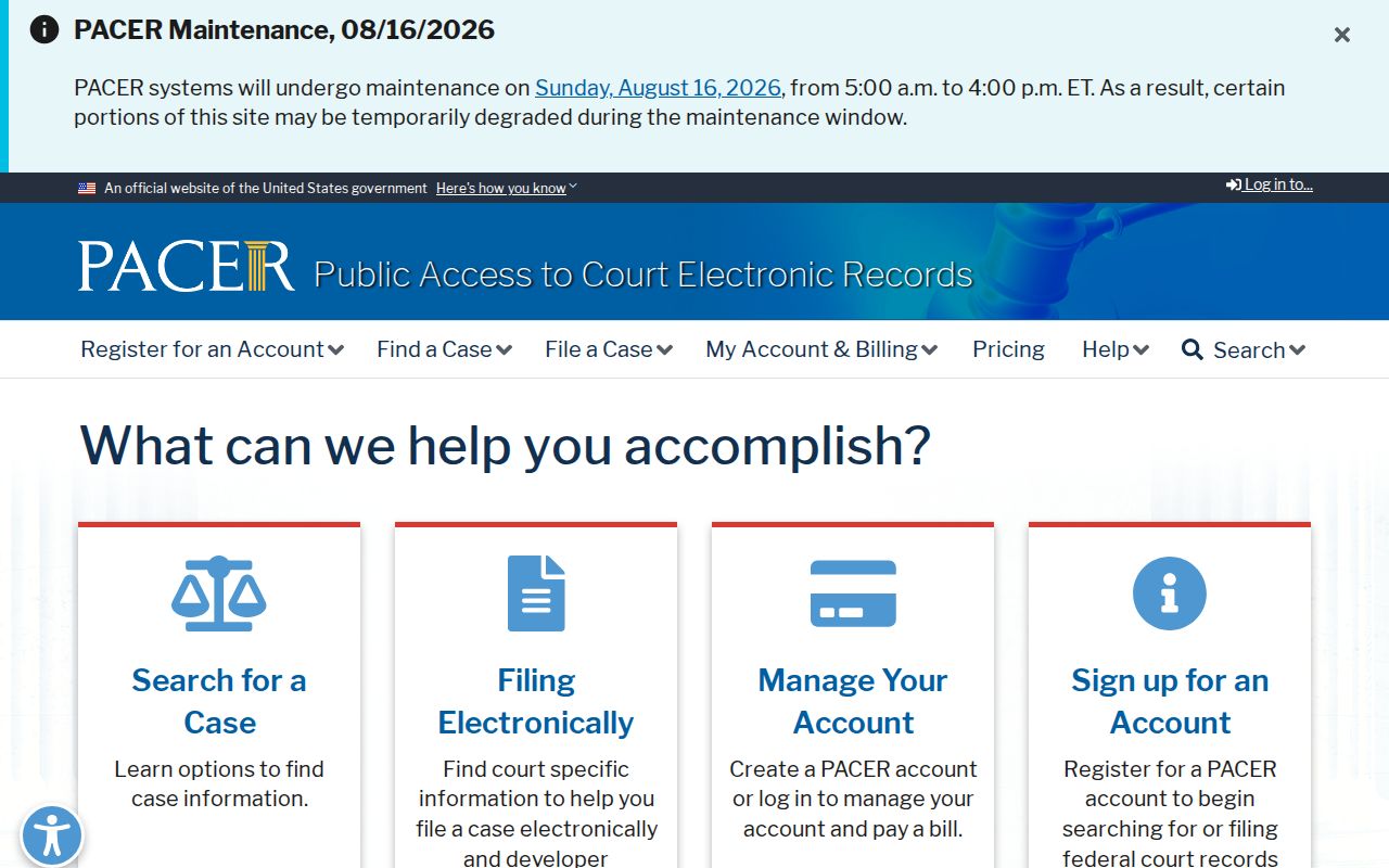 Butternut criminal records search through the PACER federal court portal